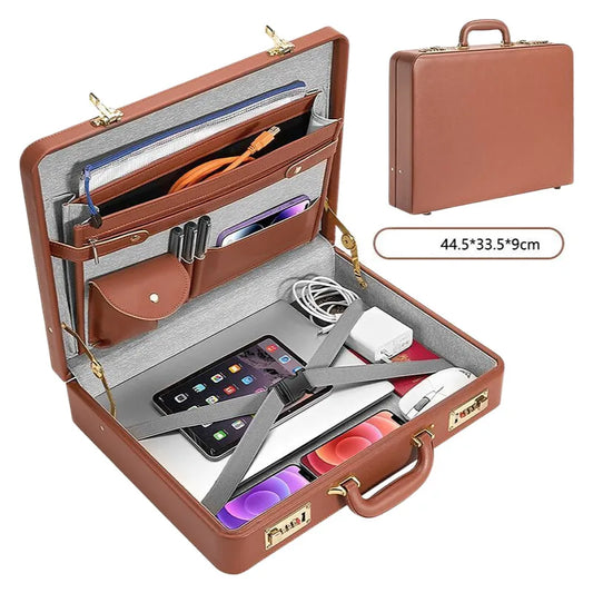 Professional PU Leather Business Briefcase Multifunctional Laptop Bag with Multiple Compartments, Do
