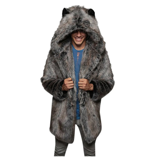 Casual Imitation Fur Jacket Coat Men's Winter Casual Warm Mink Coats M - Front View