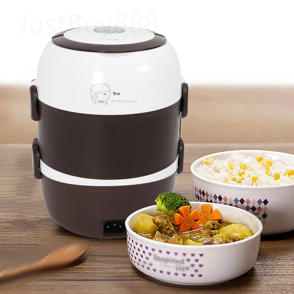 2L 3 Layers Electric Lunch Box 200W Food Warmer Stainless Steel