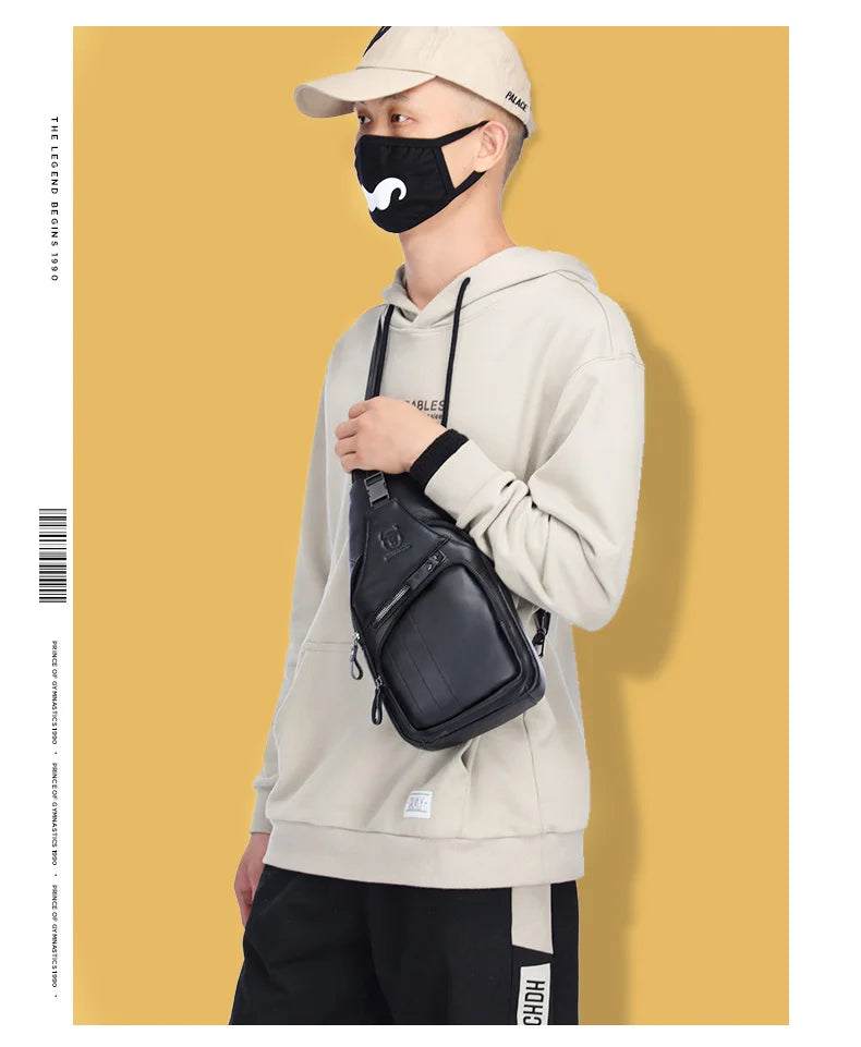 BULLCAPTAIN Bag Genuine Leather Chest Bag Men's Fashion Style Casual