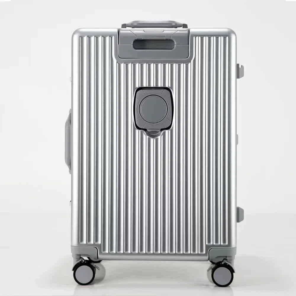 Aluminium Frame Suitcase Front Opening Cabin Luggage with USB Cup Holder Female Trolley Case Male Br - Gallery image 6