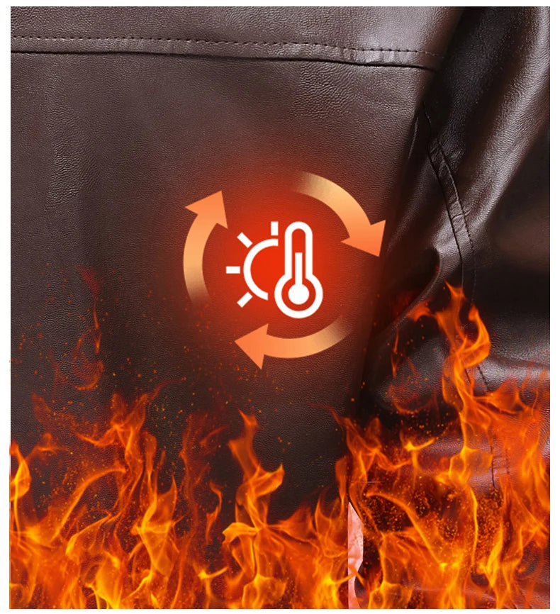 Winter Fleece-lined Leather Jacket Men 2025 New Coat Men's Top Windproof Leisure Mens Streetwear Zip - Gallery image 8