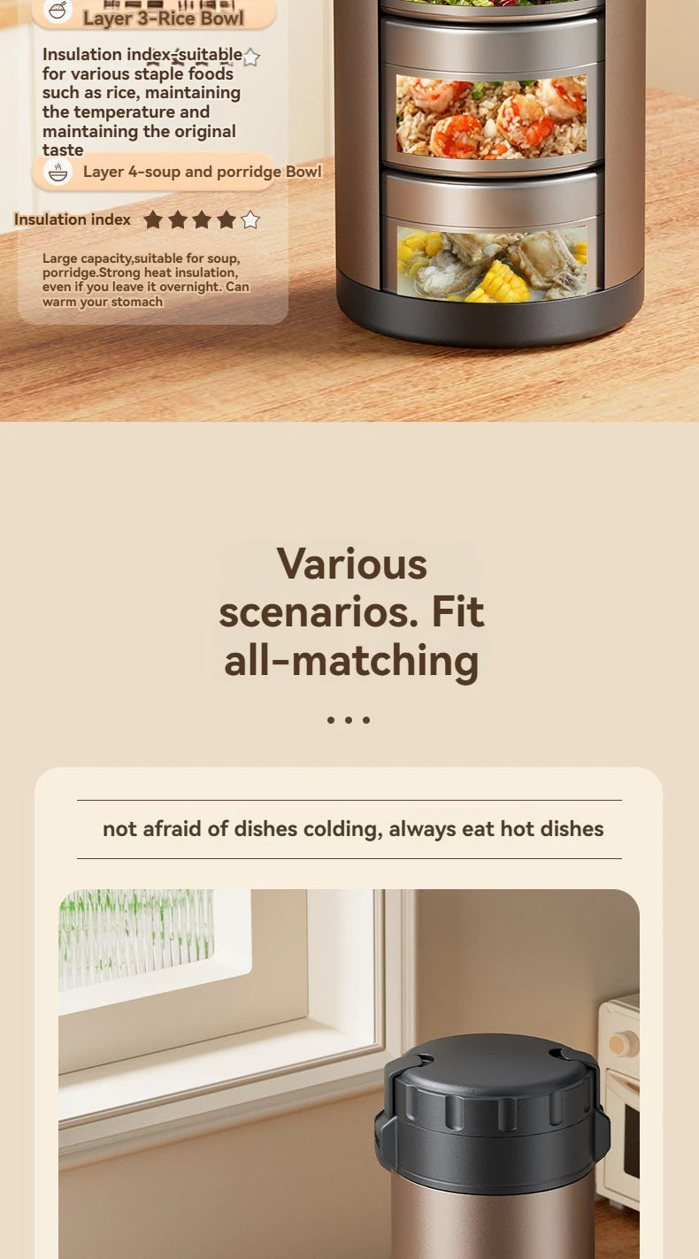 Stainless Steel Lunch Box, Large Capacity, Outdoor Bento Box,