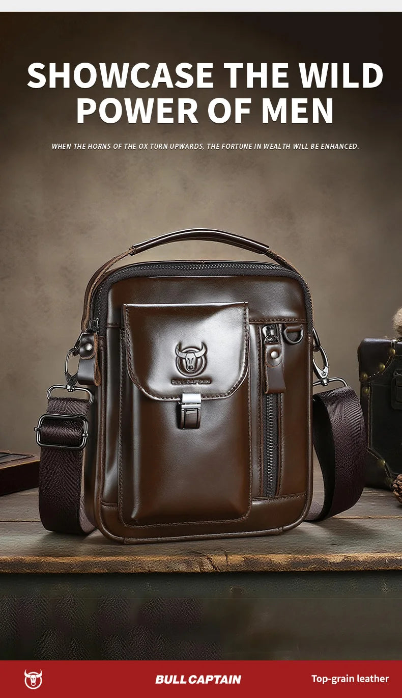 BULLCAPTAIN Men Genuine Leather Crossbody Bag Casual Everyday