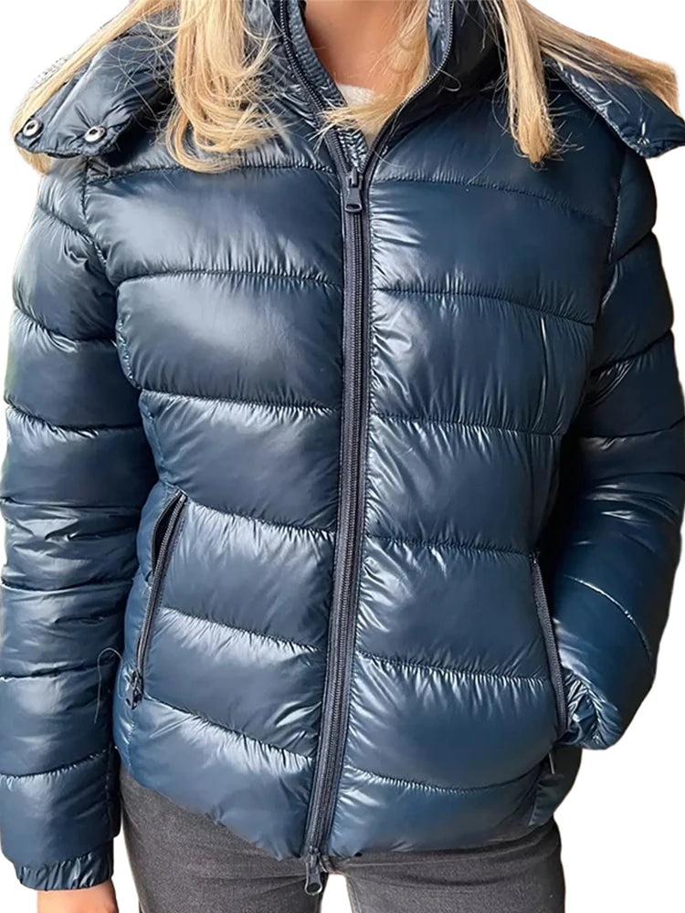 Women Burgundy Padded Coats - Hooded Zipper Winter Fashion Jacket - Product Details